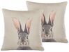 Lot de 2 coussins décoratifs motif tête de lapin gris 45 x 45 cm QUERCUS_798595