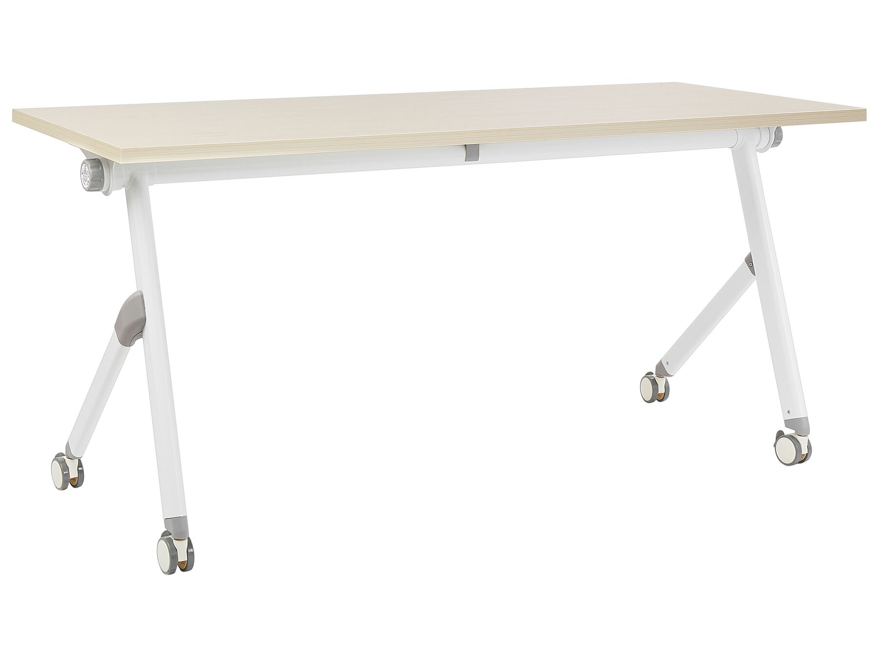 Folding Office Desk with Casters 160 x 60 cm Light Wood and White BENDI_922332