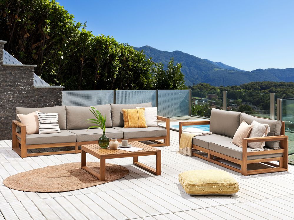 Sofa Set TIMOR FSC Certified Acacia Wood Light Wood 5 Seater Beliani