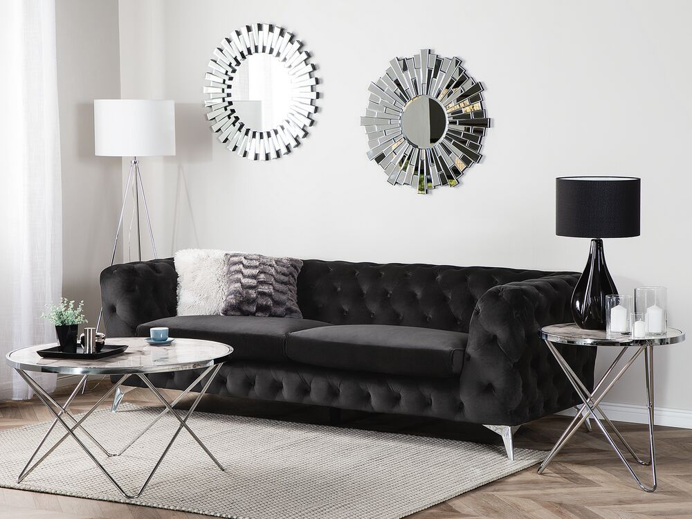 Sofa 3-Sitzer SOTRA Samtstoff Schwarz