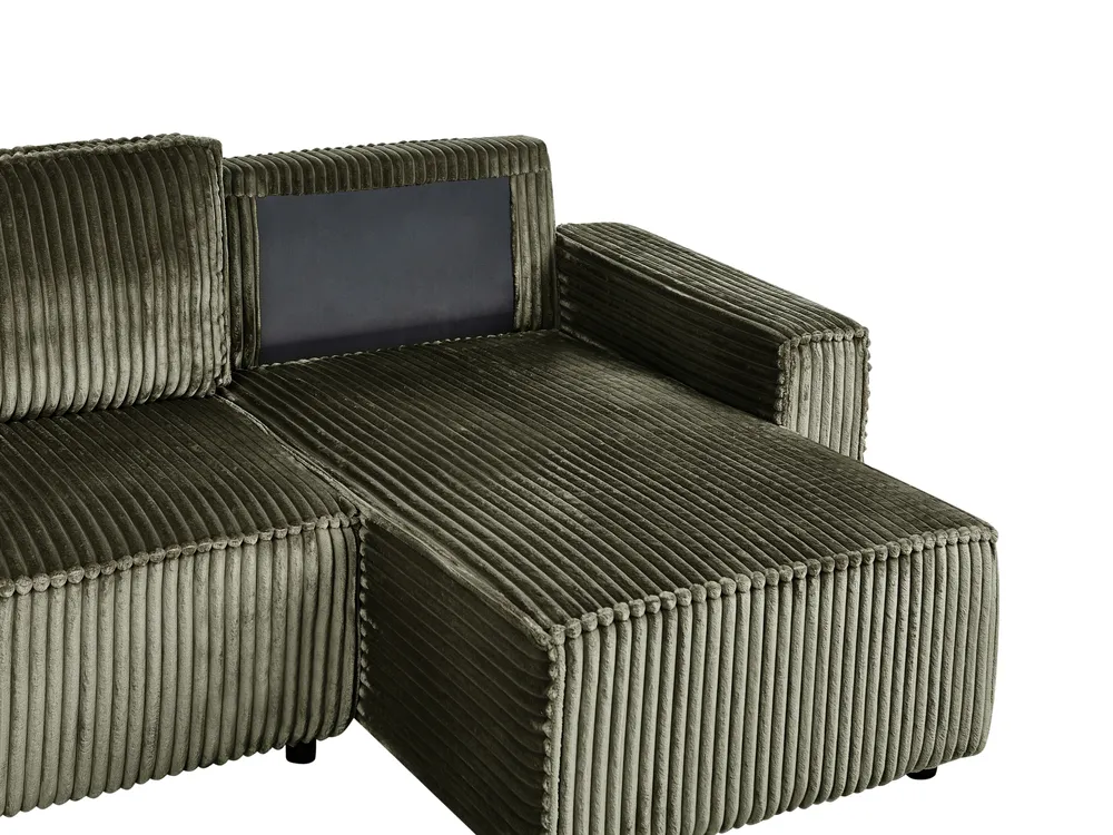 Corner Sofa Bed 3 Seater ABACKA with Storage Corduroy Green Left Hand_959943