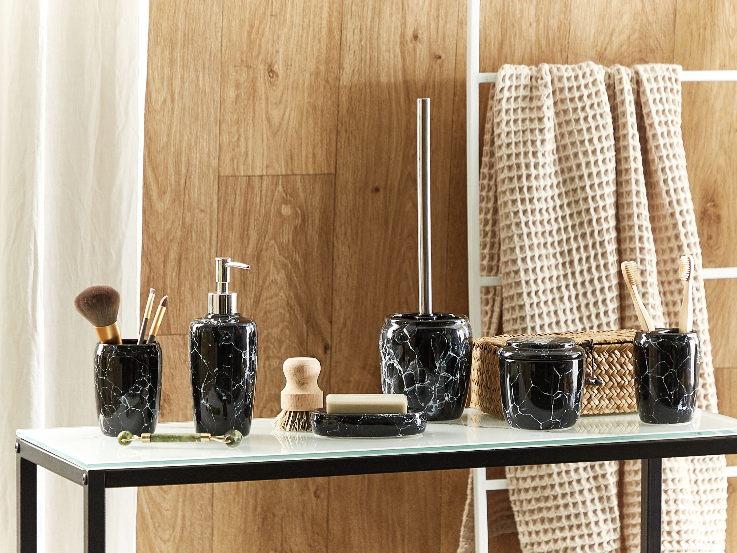 Ceramic 6-Piece Bathroom Accessories Set Black PALMILLA | Beliani.co.uk