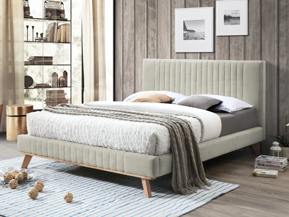 Bett mit Lattenrost Chenillegewebe TALENCE 160 x 200 cm Hellbeige_732362