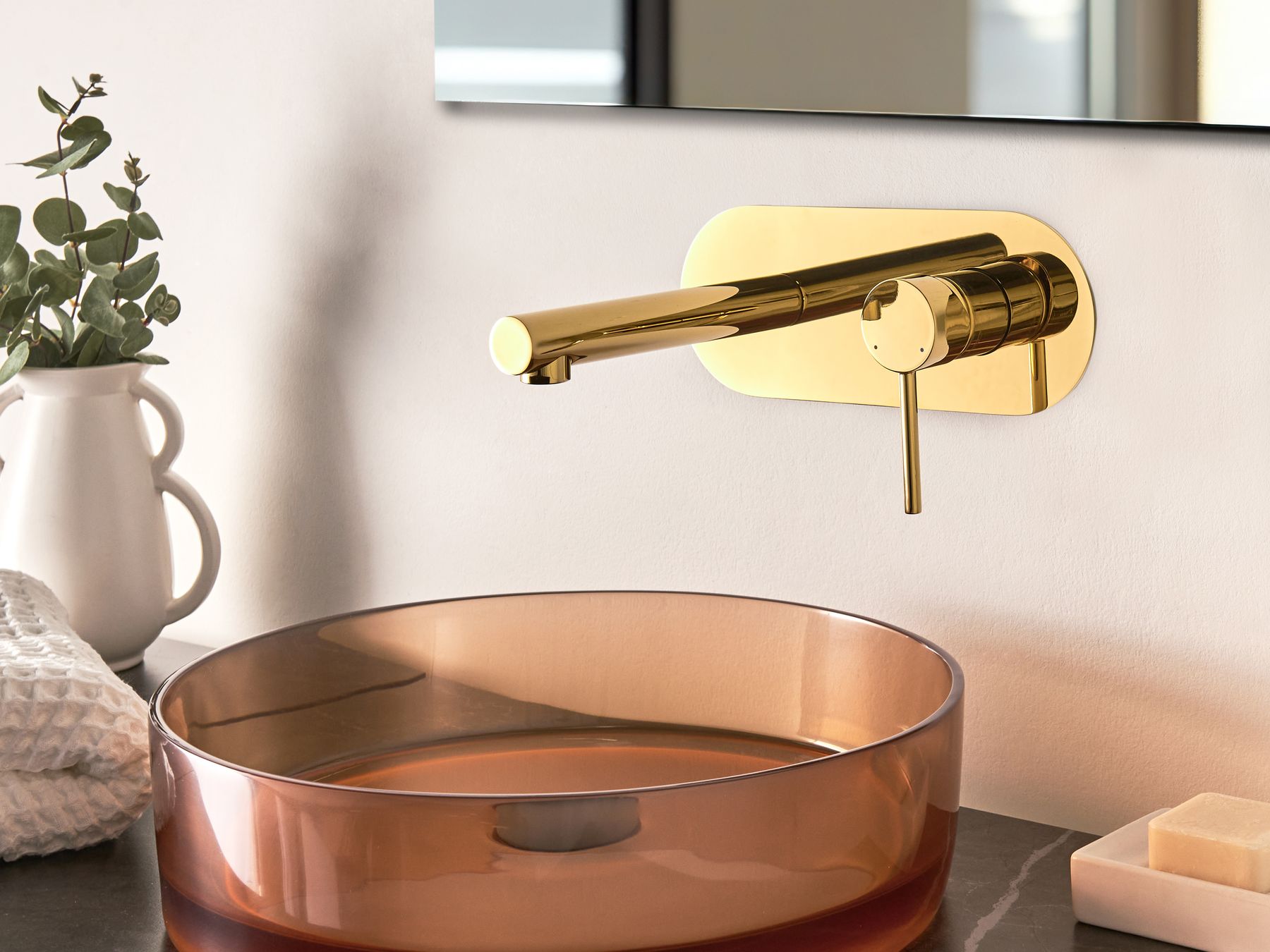 Bateria umywalkowa ścienna złota CLAVIJO_986828