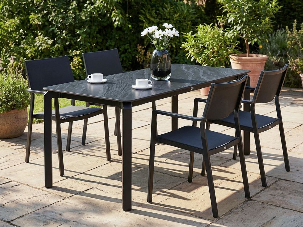 Garden Dining Table FELETTO 180 cm 90 cm Stone Black Marble