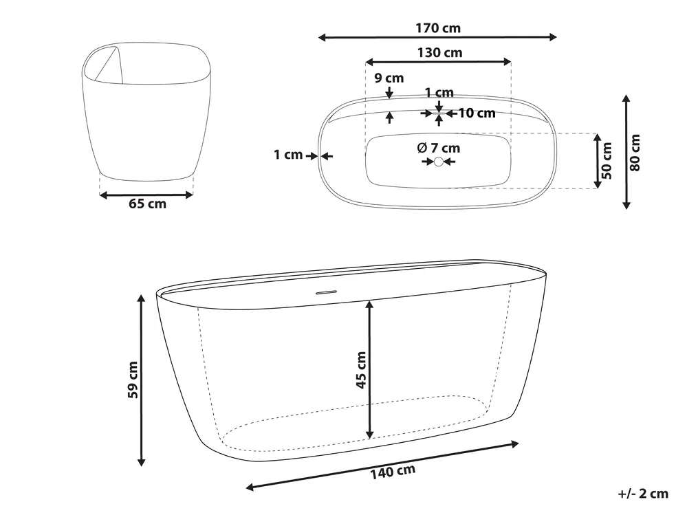 Wanna wolnostojąca TACUARAL 170 x 80 cm Biały_1149391