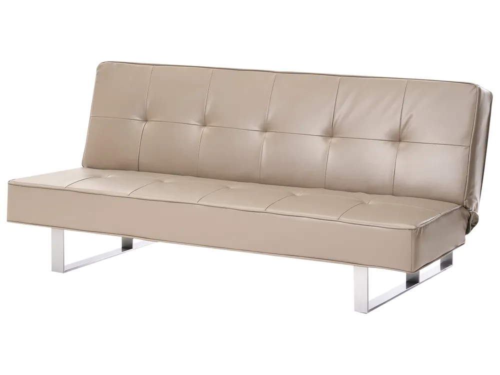 Sofa Bed 3 Seater DERBY Faux Leather Beige_1085439