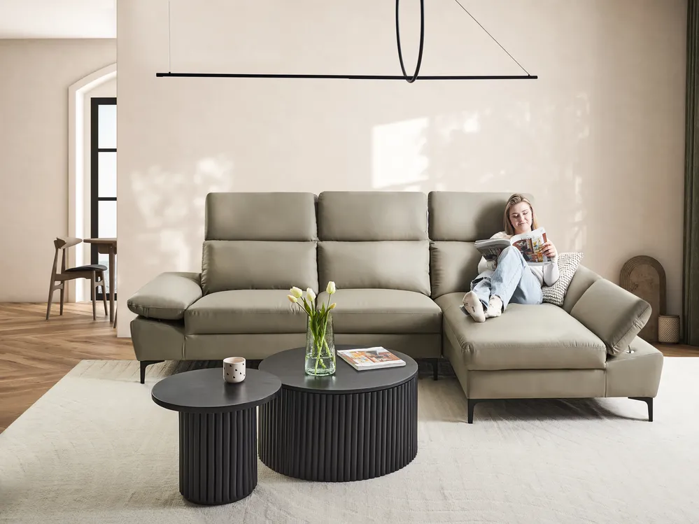 Divano angolare posti FARILA Pelle naturale Tortora Regolabile