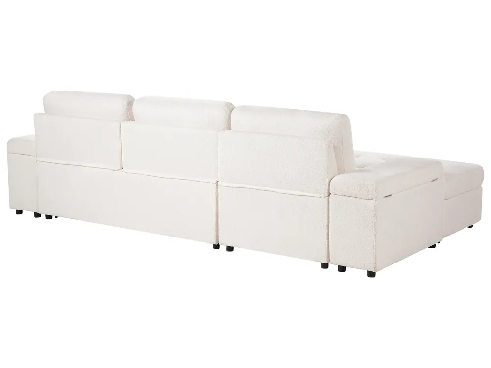 Corner Sofa Bed 3 Seater HRISEY with Storage Boucle White Right Hand_956068