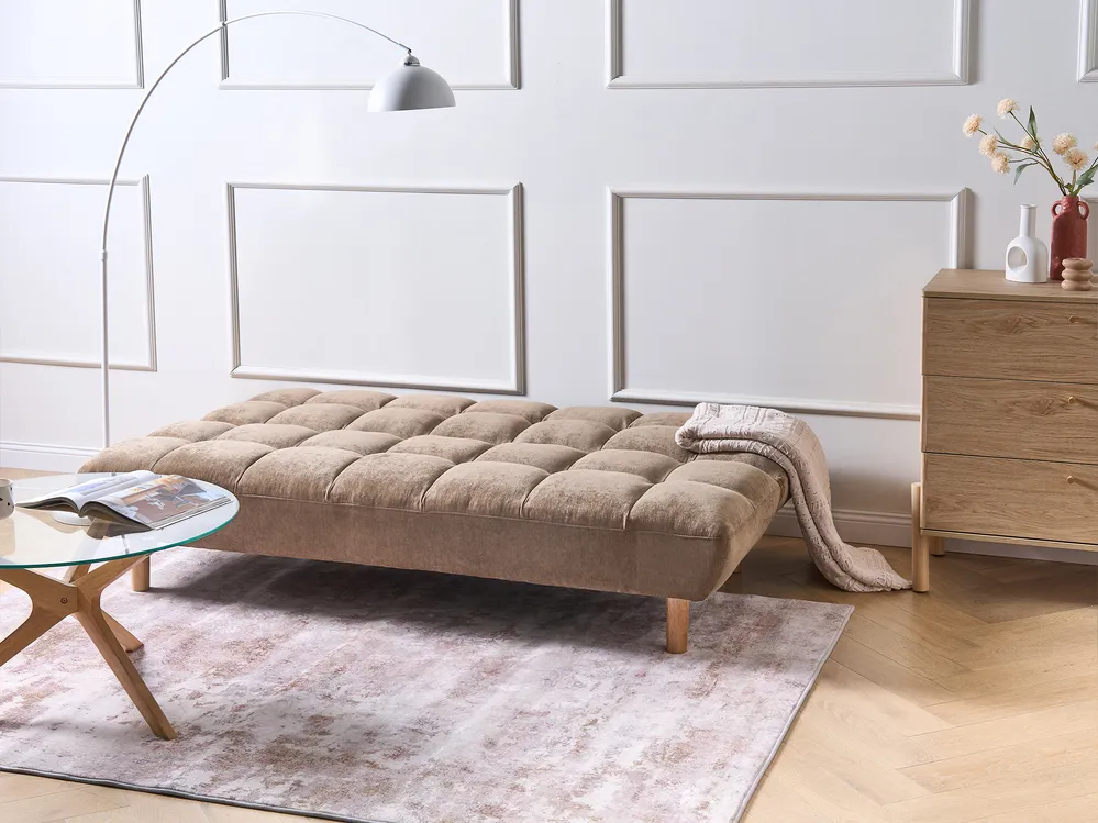 Sofa Bed 2 Seater RISOR Fabric Brown_1053554