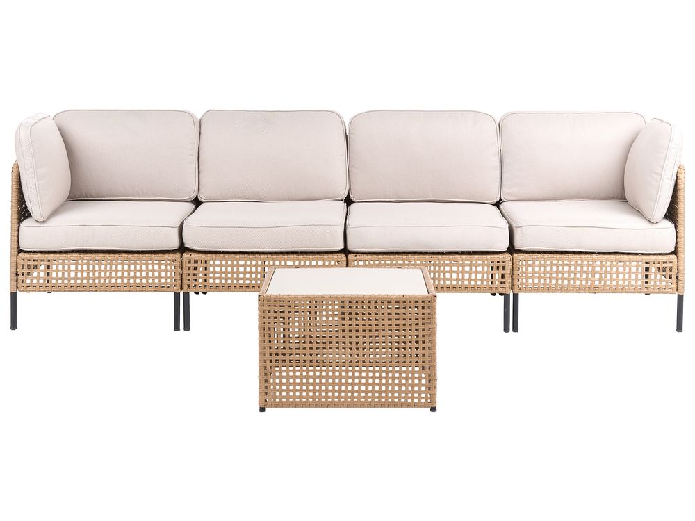 Sofá de jardín con mesa 4 plazas OMEGANA modular Ratán sintético Beige claro