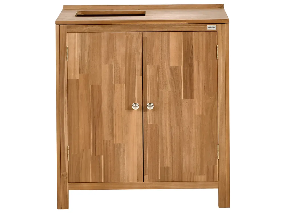 Outdoor Kitchen Cabinet with Sink VENOSA Acacia Wood Brown/ Silver