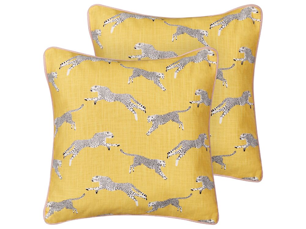 Conjunto de 2 cojines decorativos ARALES 45 x 45 cm Algodón Amarillo Patrón animal