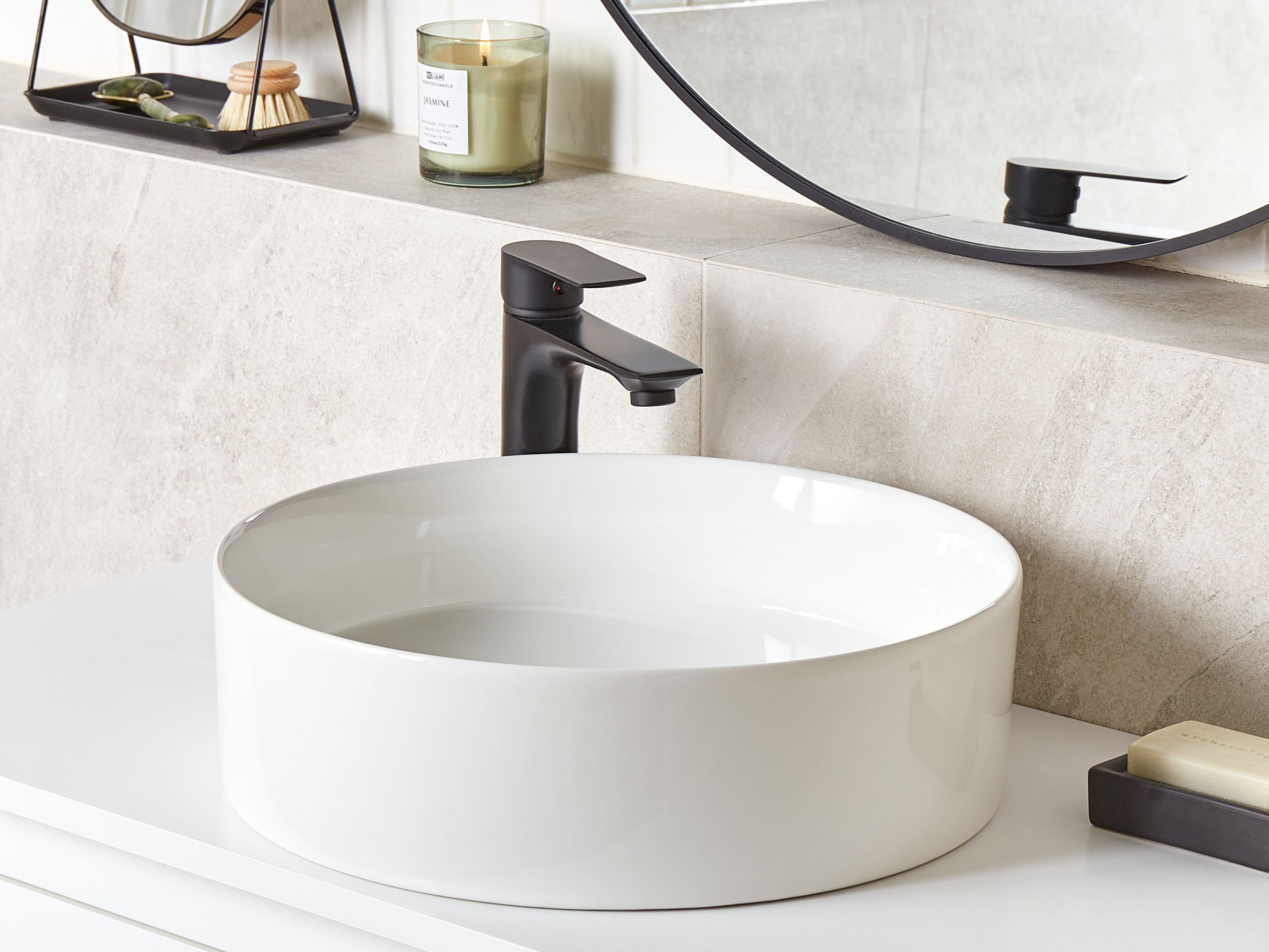 Lavabo en céramique rond 40 cm blanc TEBAR | Beliani.fr