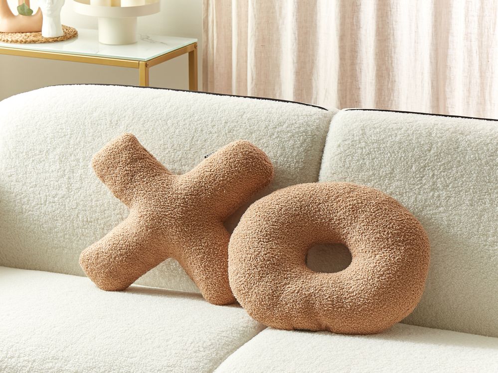 Set of 2 Teddy Letter Cushions Light Brown HESPERIS Beliani.hu