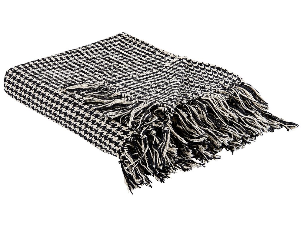 Cotton Blanket 125 x 150 cm Black and White DAMEK Beliani