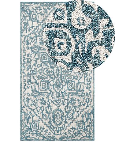 Tapete de lã azul e branca 80 x 150 cm AHMETLI