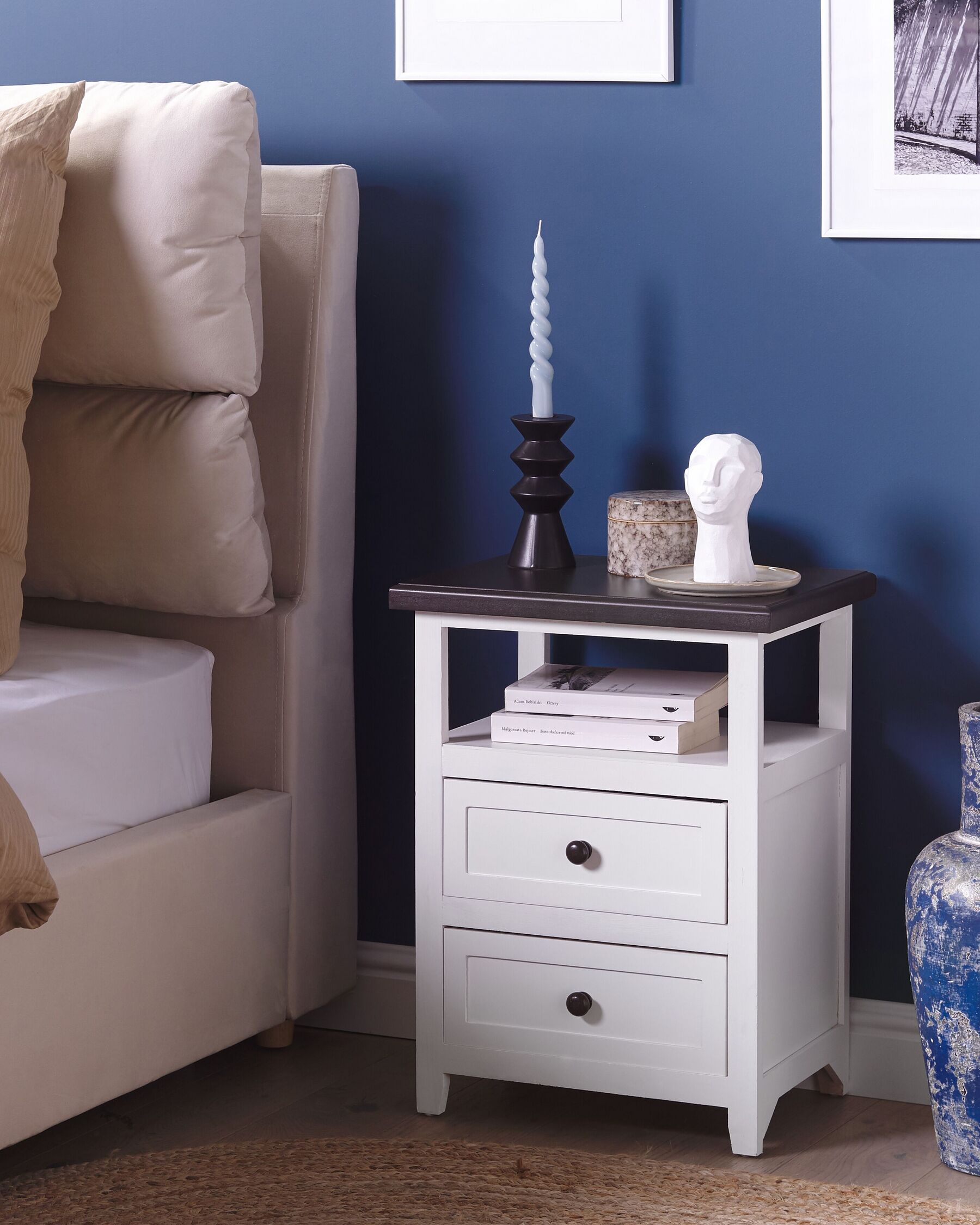 2 Drawer Bedside Table White with Brown LAYOLA_829781