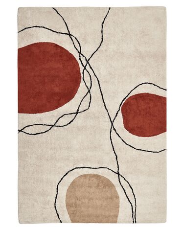 Teppich Baumwolle beige / rot 140 x 200 cm abstraktes Muster Kurzflor BOLAT