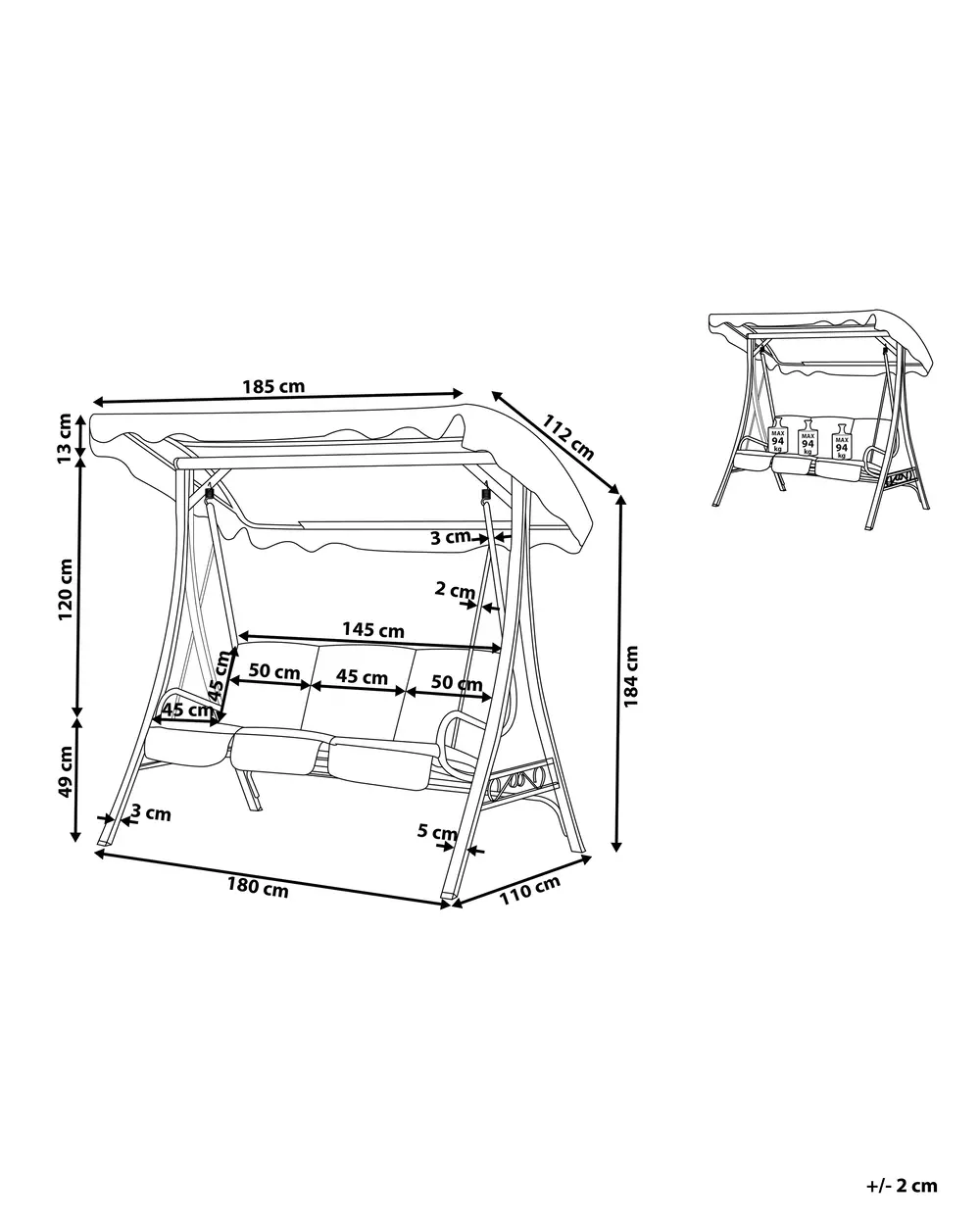Patio Swing GARBO Metal Dark Grey_796641