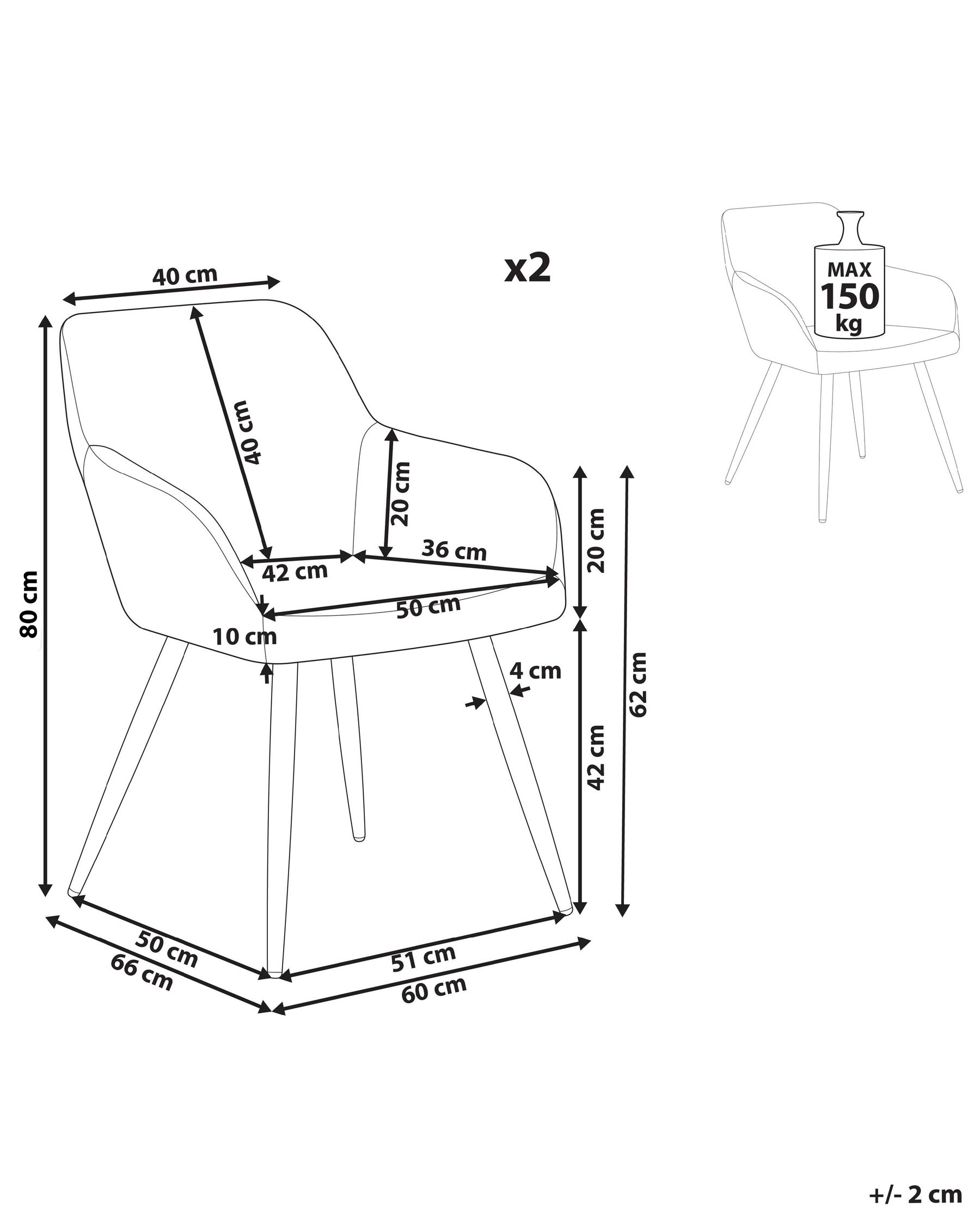 Ruokatuolisetti 2 kpl CASMALIA sametti Luonnonvalkoinen | Beliani.fi