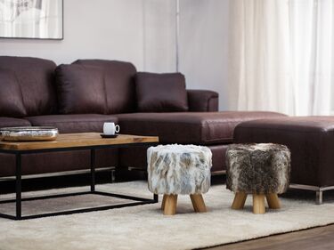 Faux Fur Footstool Beige TEXAS