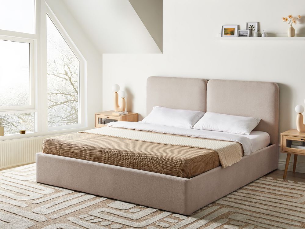 Ottoman Bed ARBOIS Fabric Beige 180 x 200 cm (EU Super King)