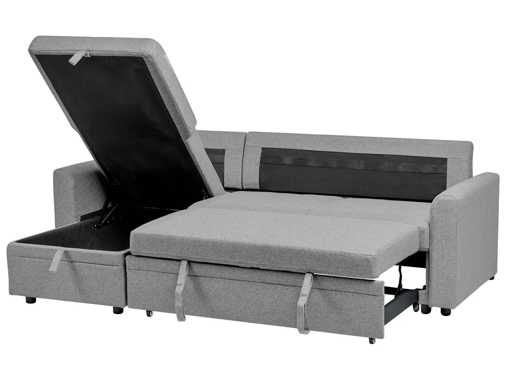 Corner Sofa Bed 3 Seater NASSJO Faux Linen Grey Right Hand_999950