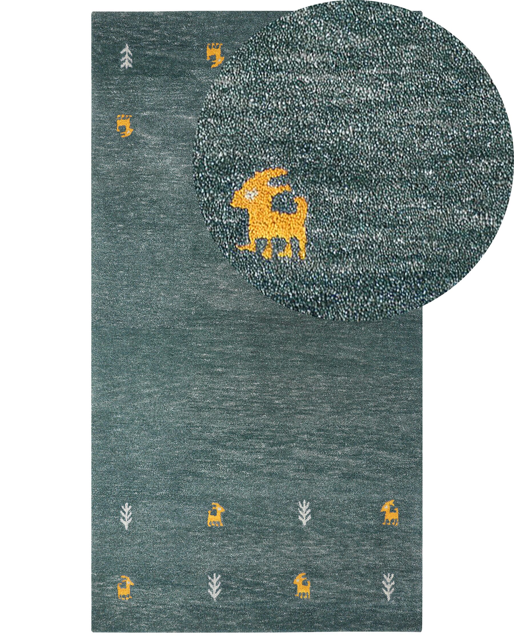 Alfombra gabbeh de lana verde oscuro/amarillo/gris 80 x 150 cm CALTI_855802