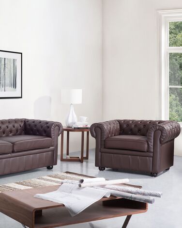 Leather Armchair Brown CHESTERFIELD