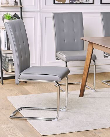 Set of 2 Faux Leather Dining Chairs Grey ROVARD