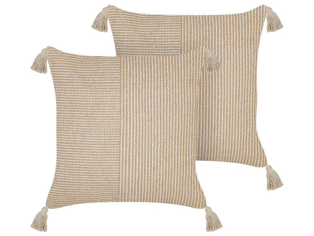 Set of Decorative Cushions ARALIA Cotton 45 x 45 cm Beige