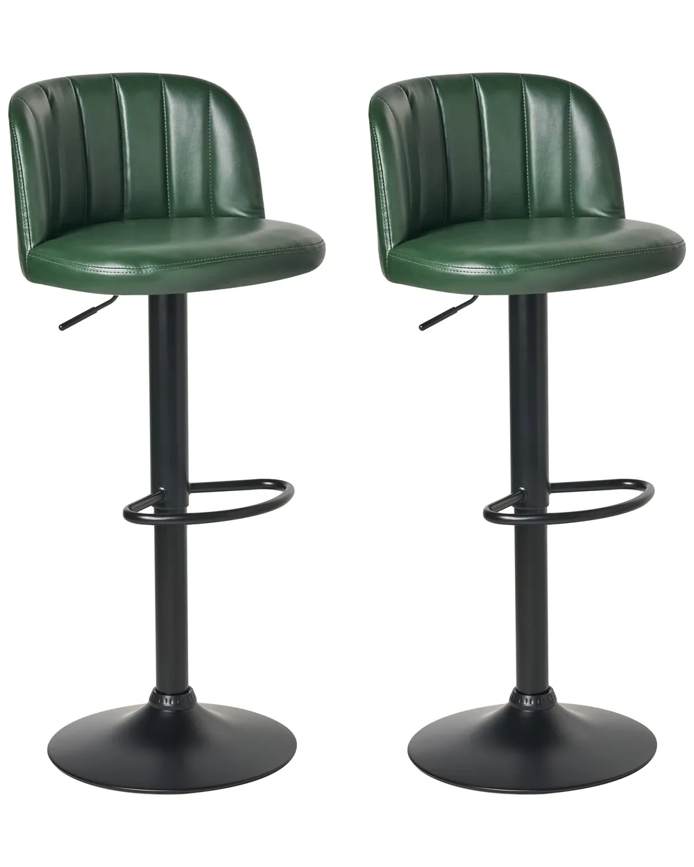 Set of Bar Stools VLORE Faux Leather Swivel Dark Green