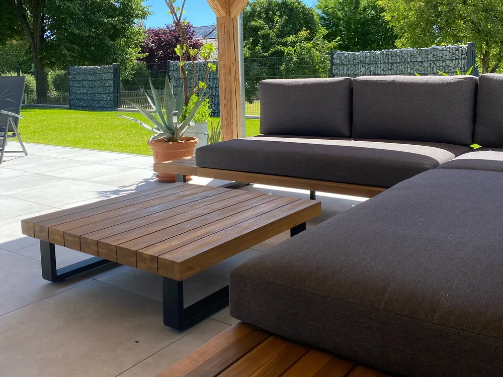 Set di divani angolari da giardino 5 posti MYKONOS Legno di acacia certificato Grigio scuro Lato destro_827363