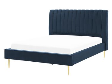 Łóżko welurowe 140 x 200 cm niebieskie MARVILLE