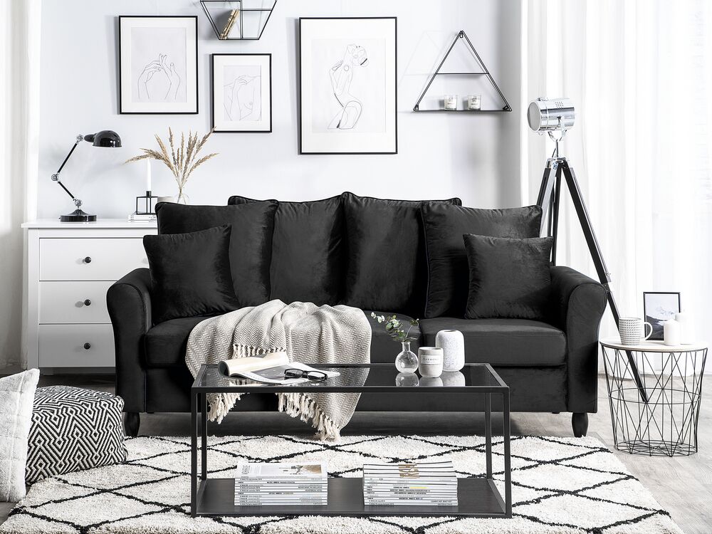 Sofa 3 Seater BORNHOLM Velvet Black