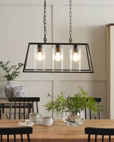 3 Light Metal Pendant Lamp Black MUGER