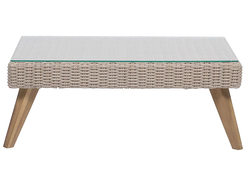 Conjunto De Balcón De Ratán Sintético - Mesa Redonda Y 2 Sillas Con Cojines Beige, Estilo Boho (Laureto)