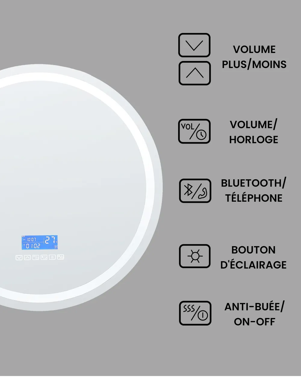 Miroir de salle de bain LED BROGNON 60 cm 60 cm Avec haut-parleur Bluetooth intégré Argenté_940359