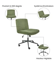 Chaise de bureau GEDDES Velours côtelé Vert_1074406