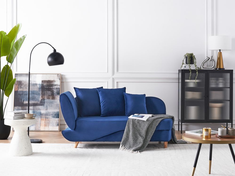 Chaise longue côté gauche MERI avec rangement Velours Bleu marine