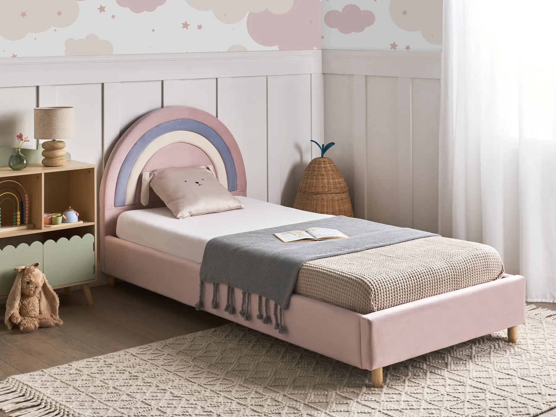 Kids Bed Rainbow Velvet LANDEILLAU 90 x 200 cm (EU Single) Pink_984257