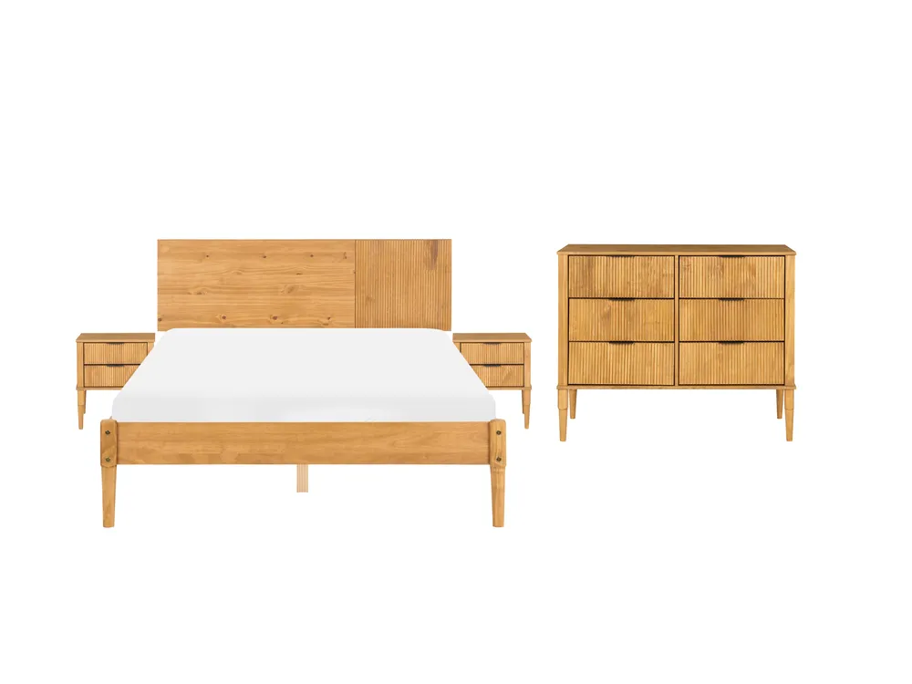 Bedroom Set Pine Wood FLAVIGNAC 120 x 200 cm (EU Small Double) Light Brown
