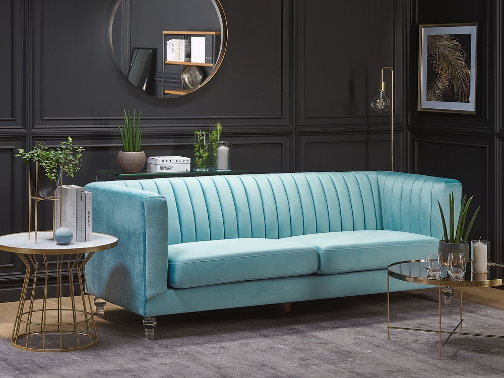 Baby blue velvet sofa on sale