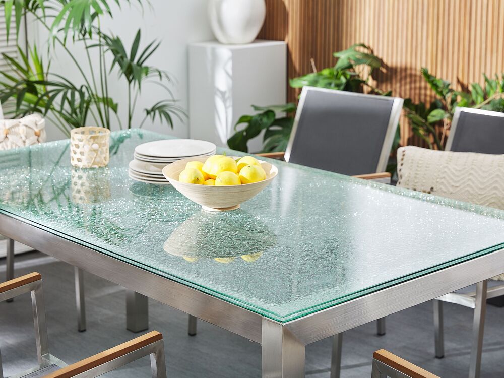 6 Seater Garden Dining Set Glass Table with Grey Chairs GROSSETO Beliani