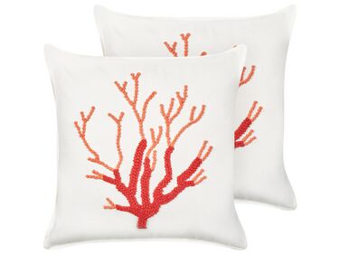 2 poduszki dekoracyjne w koralowce bawełniane 45 x 45 cm białe CORAL