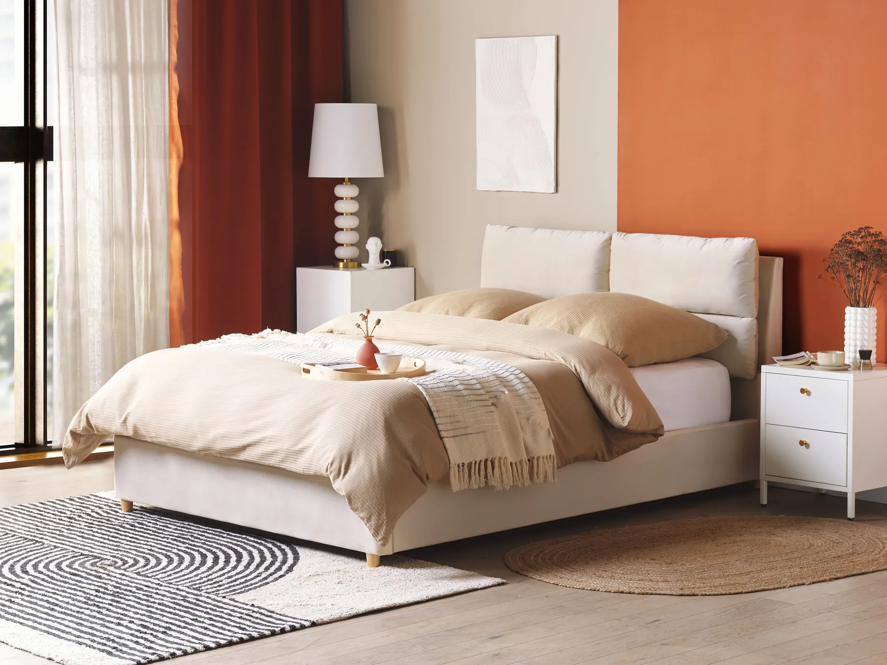 Ottoman Bed BATILLY Velvet Light Beige 140 x 200 cm (EU Double)_830079