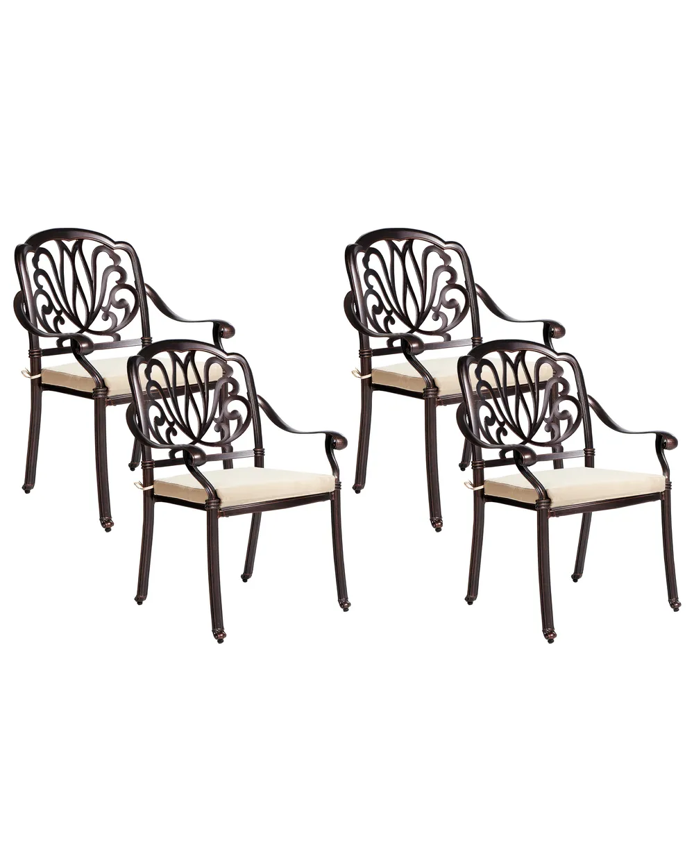 Beliani Set 4 Sedie Da Giardino In Alluminio Marrone Vintage Con Cuscini Beige - Impilabili E Resistenti