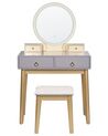 Toaletní stolek se 4 zásuvkami LED zrcadlem a stoličkou šedý/zlatý FEDRY_844790