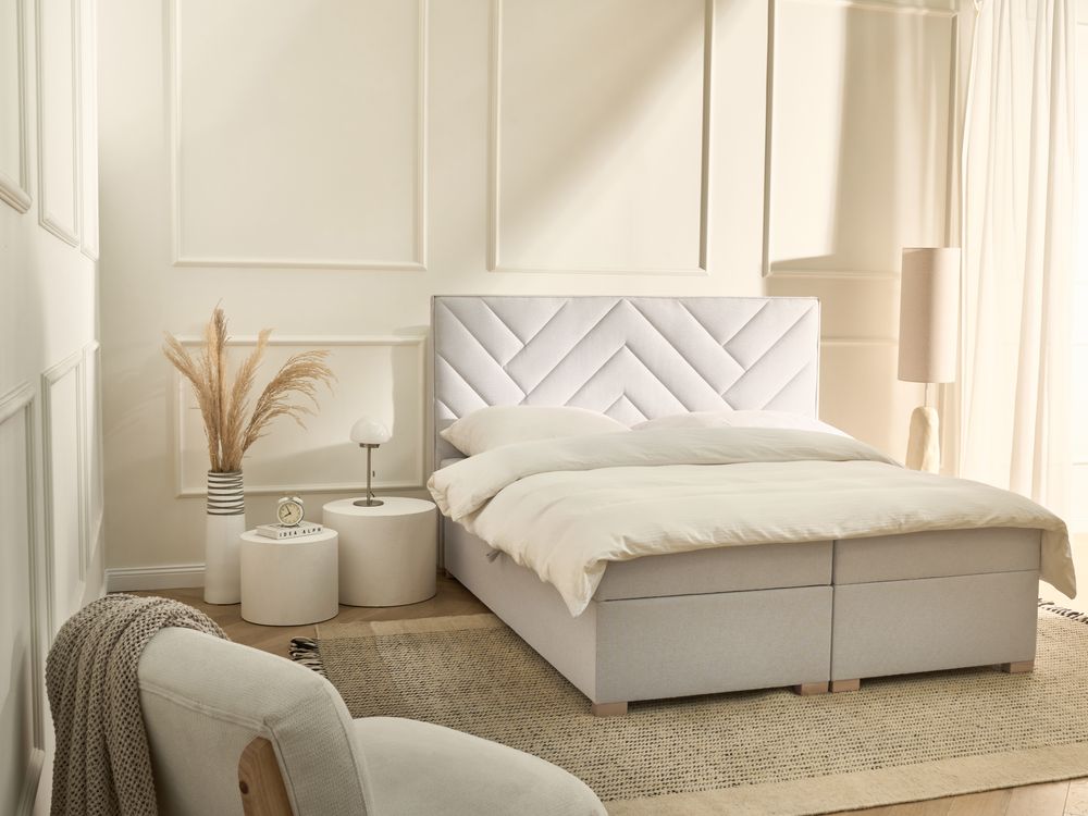 Divan Bed with Storage ESQUIRE Fabric Off-White 160 x 200 cm (EU King Size)